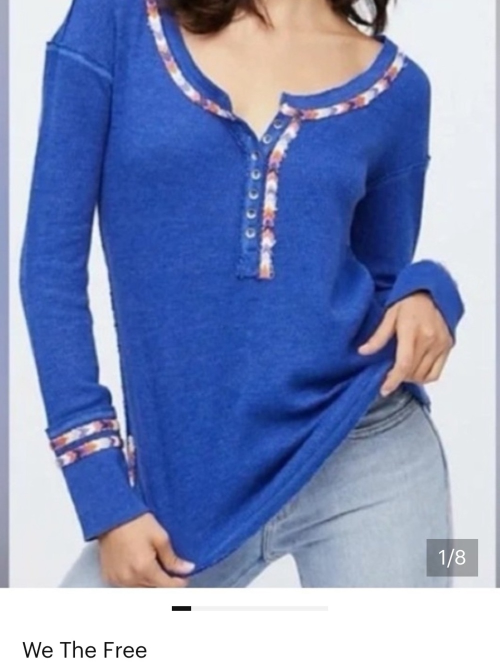 We The Free Royal blue Waffle-Knit Long Sleeve  Henley Top
SZ M